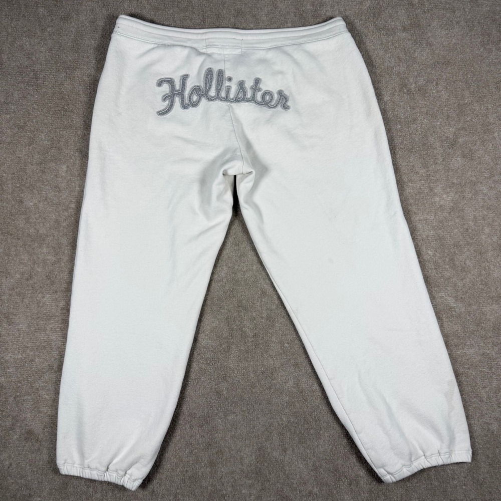 Vtg Hollister Y2K Women Sz M White Front Back Logo Spell-out Low Rise Sweatpants - Picture 1 of 12